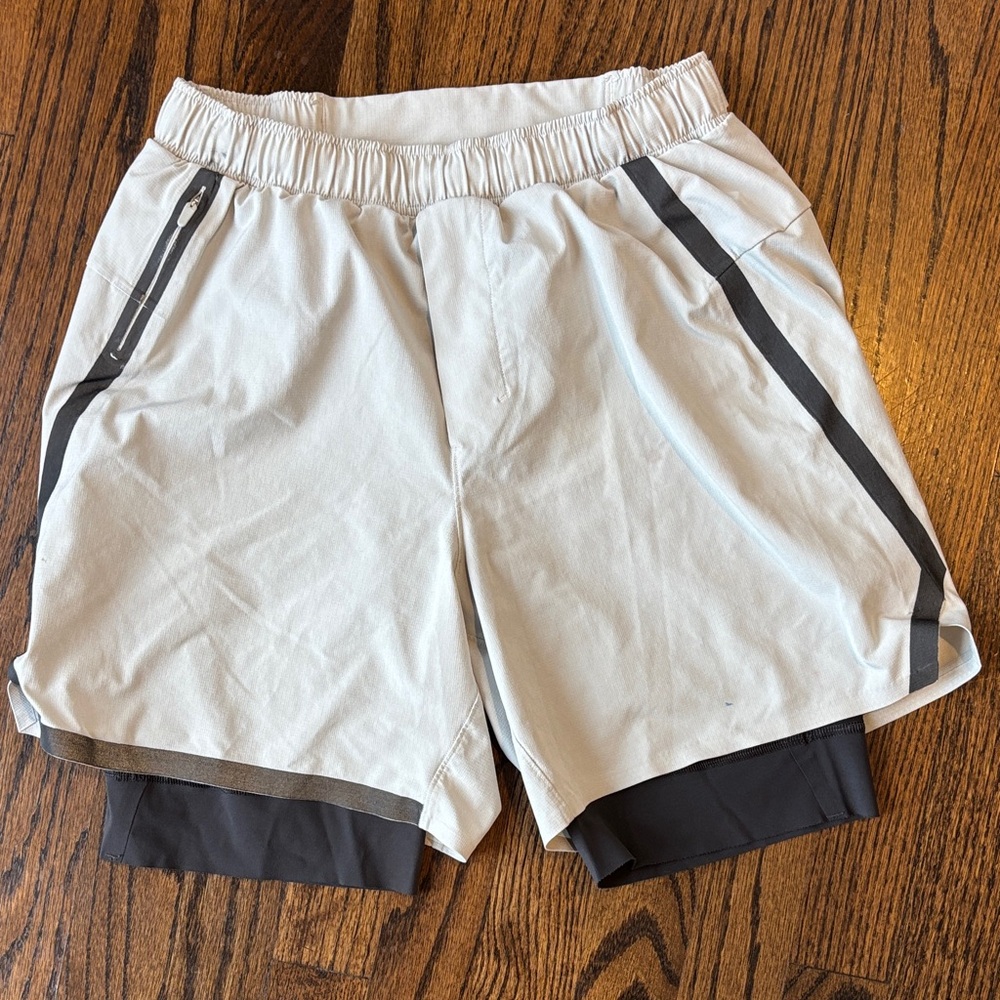 Men’s Lululemon Athletica White and Black Athletic Shorts